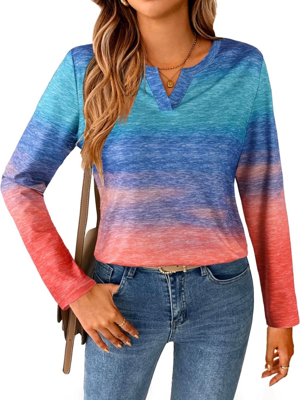 Sofia’s Choice V-Neck Long Sleeve Top - Blue Pink Ombre (NEW)